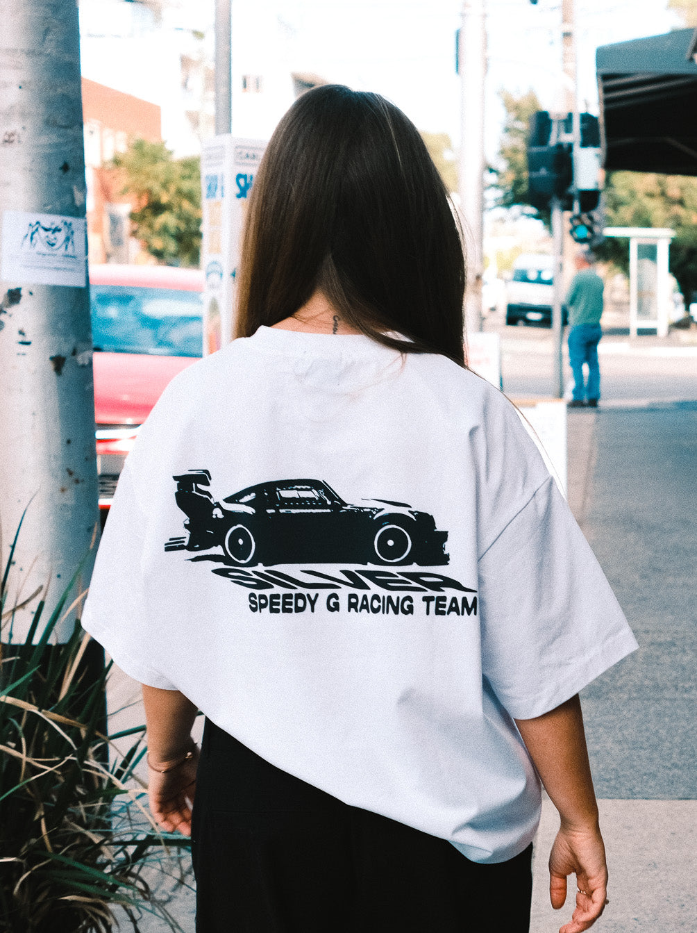 SPEEDY G RACING TEE IN WHITE